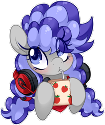 Size: 1296x1532 | Tagged: safe, artist:loyaldis, derpibooru import, oc, oc only, oc:cinnabyte, adorkable, bandana, blushing, commission, cute, dork, female, gaming headset, headphones, headset, juice, juice box, mare, simple background, smiling, solo, transparent background, ych result, your character here