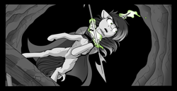 Size: 3272x1692 | Tagged: safe, artist:tillie-tmb, derpibooru import, oc, oc:tempest, pony, unicorn, comic:the amulet of shades, female, magic, mare, solo, spear, weapon
