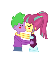 Size: 484x600 | Tagged: artist needed, safe, derpibooru import, sour sweet, spike, equestria girls, blushing, duo, female, hug, human spike, kissing, male, remake, simple background, sourspike, spike gets all the equestria girls, spikelove, straight, white background