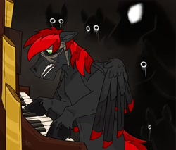 Size: 1500x1278 | Tagged: safe, artist:dystopianroach, derpibooru import, oc, oc only, oc:abel, pegasus, pony, blindfold, crying, d'lirium, male, musical instrument, organ, scared, souls, stallion