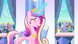 Size: 1920x1080 | Tagged: safe, derpibooru import, screencap, princess cadance, alicorn, pony, the crystal empire, eyes closed, female, laughing, magic