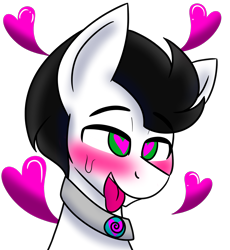 Size: 1888x2048 | Tagged: safe, artist:askhypnoswirl, derpibooru import, oc, oc only, oc:skysprinter, pegasus, blushing, collar, cute, floating heart, heart, hypnosis, icon, lewd, love, open mouth, simple background, solo, sweat, tongue out, transparent background