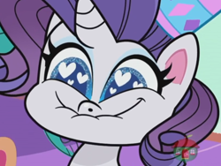 Size: 932x700 | Tagged: safe, derpibooru import, screencap, rarity, pony, unicorn, don't look a .gif horse in the mouth, my little pony: pony life, spoiler:pony life s01e31, faic, female, heart eyes, lip bite, solo, treehouse logo, wingding eyes