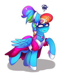 Size: 1425x1626 | Tagged: safe, artist:aaa-its-spook, derpibooru import, rainbow dash, pegasus, pony, alternate hairstyle, clothes, dress, female, hoof shoes, jewelry, megaradash, necklace, rainbow dash always dresses in style, rainbow dash is not amused, raised leg, solo, unamused