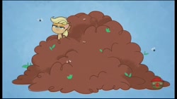 Size: 1280x720 | Tagged: safe, derpibooru import, screencap, applejack, earth pony, fly, insect, pony, my little pony: pony life, the 5 habits of highly effective ponies, spoiler:pony life s01e34, female, fertilizer, mare, out of context, solo, treehouse logo