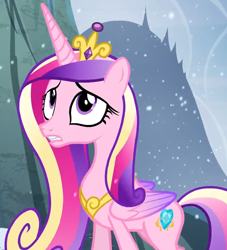 Size: 1204x1325 | Tagged: safe, derpibooru import, screencap, princess cadance, alicorn, pony, party pooped, cropped, female, snow, snowfall, solo