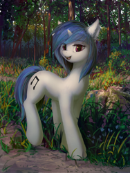Size: 1920x2560 | Tagged: safe, artist:quvr, derpibooru import, dj pon-3, vinyl scratch, pony, unicorn, cute, female, flower, forest, horn, looking at you, mare, realistic, solo, tree