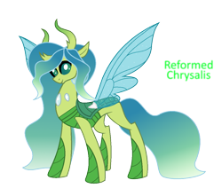 Size: 1149x1015 | Tagged: safe, artist:hate-love12, derpibooru import, queen chrysalis, changedling, changeling, changeling queen, changedling queen, changedlingified, cute, cutealis, female, mare, purified chrysalis, simple background, smiling at you, solo, species swap, standing, text, transparent background