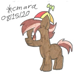 Size: 661x645 | Tagged: safe, artist:cmara, derpibooru import, button mash, earth pony, pony, colt, hat, male, missing cutie mark, propeller hat, simple background, solo, traditional art, white background