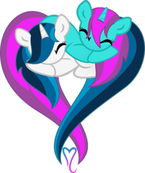 Size: 513x613 | Tagged: safe, artist:bronyxceed, derpibooru import, oc, oc only, oc:shadey, oc:winter rose, unicorn, duo, duo female, eyes closed, female, heart pony, horn, oc x oc, shipping, simple background, transparent background, unicorn oc