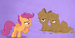 Size: 1006x511 | Tagged: safe, derpibooru import, screencap, apple bloom, scootaloo, sweetie belle, hearts and hooves day (episode), cutie mark crusaders, hearts and hooves day, meme, mud, out of context, sweetiepoo