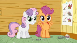 Size: 640x355 | Tagged: safe, derpibooru import, edited screencap, screencap, scootaloo, sweetie belle, one bad apple, caption, doom, meme, youtube caption