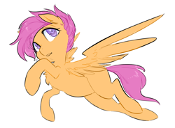 Size: 1156x852 | Tagged: safe, artist:glacierclear, scootaloo, pegasus, pony, blank flank, chest fluff, cute, cutealoo, female, filly, flying, open mouth, raised hoof, scootaloo can fly, solo, spread wings