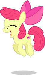 Size: 1942x3237 | Tagged: dead source, safe, artist:xebck, apple bloom, earth pony, pony, crusaders of the lost mark, bow, cutie mark, eyes closed, female, filly, hair bow, it happened, jumping, open mouth, pronking, simple background, solo, the cmc's cutie marks, transparent background, vector