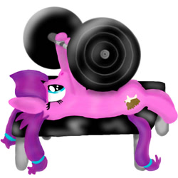 Size: 512x512 | Tagged: safe, artist:dragonpone, derpibooru exclusive, lily longsocks, bench press, filly, simple background, solo, weight lifting, weights