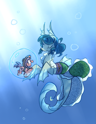 Size: 647x833 | Tagged: safe, artist:modern-warmare, derpibooru import, hippocampus, merpony, sea pony, siren, bubble, crepuscular rays, cute, eyes closed, open mouth, ponified, shoo be doo, smiling, sukuna shinmyoumaru, tiny ponies, touhou, underwater, wakasagihime