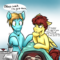 Size: 720x720 | Tagged: safe, artist:deyogee, derpibooru import, achievement hunter, gavin free, michael jones, ponified, rooster teeth, surgeon simulator 2013, vulgar