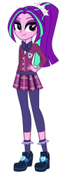 Size: 553x1444 | Tagged: safe, artist:breezyblueyt, artist:xebck, aria blaze, equestria girls, friendship games, accessory swap, bowtie, clothes, clothes swap, crystal prep academy, crystal prep academy uniform, crystal prep shadowbolts, looking at you, pleated skirt, school uniform, simple background, skirt, smiling, solo, transparent background, vector, when she smiles