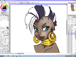 Size: 800x600 | Tagged: safe, artist:skyraptor, derpibooru import, zecora, human, humanized, moderate dark skin, paint tool sai, simple background, solo, white background, windows, windows 7, wip