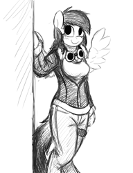 Size: 2300x3000 | Tagged: safe, artist:gordonfreeguy, derpibooru import, airheart, jetstream, anthro, unguligrade anthro, clothes, cute, goggles, monochrome, solo