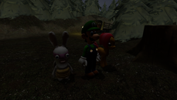 Size: 1280x720 | Tagged: safe, derpibooru import, babs seed, 3d, crossover, gmod, luigi, ninja rabbit, nintendo, rabbid, rabbids, rayman, scary, super mario bros.