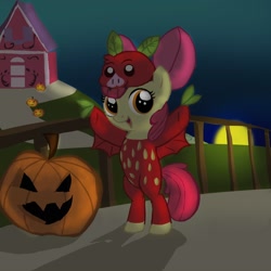 Size: 1500x1500 | Tagged: safe, artist:masternighthawk, derpibooru import, apple bloom, fruit bat, clothes, costume, nightmare night, solo