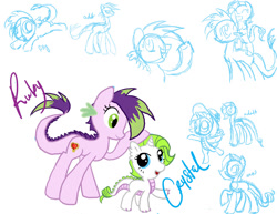 Size: 900x695 | Tagged: safe, artist:sweetchiomlp, derpibooru import, oc, oc only, oc:crystal, oc:ruby, dracony, hybrid, interspecies offspring, offspring, parent:rarity, parent:spike, parents:sparity, sisters