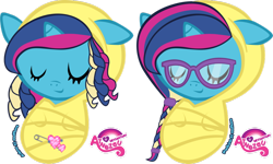 Size: 900x540 | Tagged: safe, artist:atnezau, derpibooru import, oc, oc only, pony, baby, baby pony, braid, eyes closed, foal, glasses