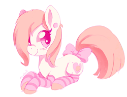Size: 750x572 | Tagged: safe, artist:mewball, derpibooru import, oc, oc only, bow, clothes, socks, solo, striped socks, tail bow
