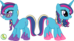 Size: 5782x3240 | Tagged: safe, artist:asdflove, derpibooru import, oc, oc only, oc:anima gemella, oc:medicina, pony, unicorn, braid, duo, female, glasses, mare, offspring, parent:princess cadance, parent:shining armor, parents:shiningcadance, siblings, simple background, sisters, transparent background, twins, vector