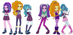 Size: 1006x491 | Tagged: safe, artist:imperfectxiii, artist:kittylaughs, artist:thecheeseburger, adagio dazzle, aria blaze, sonata dusk, equestria girls, friendship games, rainbow rocks, accessory swap, alternate costumes, amulet, bowtie, clothes, clothes swap, crossed arms, crossed legs, crystal prep academy, crystal prep academy uniform, crystal prep shadowbolts, fingerless gloves, gloves, group, hand on hip, looking at you, necklace, open mouth, pleated skirt, raised eyebrow, school uniform, simple background, skirt, spikes, the dazzlings, transparent background, trio, vector, wristband