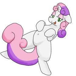 Size: 400x400 | Tagged: safe, artist:kushina13, derpibooru import, sweetie belle, belly button, imminent belly rub, on back, solo