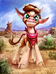 Size: 675x900 | Tagged: safe, artist:tsitra360, arizona cow, cow, them's fightin' herds, bandana, cloven hooves, community related, female, looking at you, signature, solo