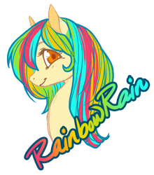 Size: 784x891 | Tagged: safe, artist:toastiepony, derpibooru import, oc, oc only, pony, female, mare, rainbow hair, rainbow rain, solo