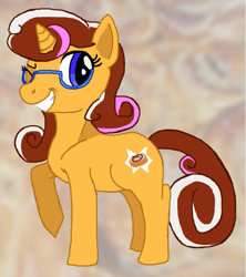 Size: 741x835 | Tagged: safe, artist:etech, derpibooru import, oc, oc only, oc:cinnamon bun, pony, unicorn, glasses, solo, wink