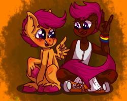 Size: 1000x800 | Tagged: artist needed, safe, derpibooru import, scootaloo, human, ask ftm scootaloo, breast binding, clothes, dark skin, human ponidox, humanized, socks, transgender, wing hands