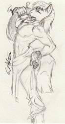 Size: 652x1224 | Tagged: safe, artist:cskairi, derpibooru import, big macintosh, anthro, sketch, solo, traditional art