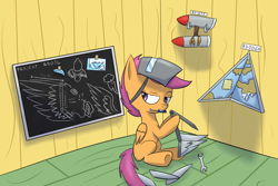 Size: 1608x1076 | Tagged: safe, artist:iados, derpibooru import, scootaloo, jetpack, solo, welding mask, wrench