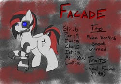 Size: 973x677 | Tagged: safe, artist:facade, derpibooru import, oc, oc only, oc:facade, cyborg, fallout equestria, prosthetics, solo, totally not blackjack