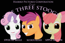 Size: 1600x1052 | Tagged: safe, artist:idontrunntoofast, derpibooru import, apple bloom, scootaloo, sweetie belle, cutie mark crusaders, the three stooges