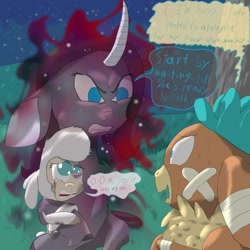 Size: 894x894 | Tagged: safe, artist:firefanatic, oleander, pom lamb, velvet reindeer, classical unicorn, deer, lamb, reindeer, sheep, them's fightin' herds, angry, community related, crying, leonine tail, nervous