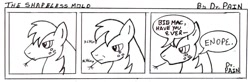 Size: 799x262 | Tagged: source needed, safe, artist:drpain, derpibooru import, big macintosh, earth pony, pony, comic, comic strip, dialogue, male, monochrome, random, stallion, the shapeless mold