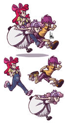 Size: 700x1313 | Tagged: safe, artist:theartrix, derpibooru import, apple bloom, scootaloo, sweetie belle, human, cutie mark crusaders, humanized, overalls, running, sketch dump