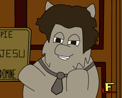 Size: 1280x1024 | Tagged: safe, derpibooru import, fluffy pony, pony, ancient aliens, cheek fluff, door, giorgio a. tsoukalos, glare, grin, history channel, lidded eyes, looking at you, male, necktie, parody, ponified, smiling, smirk, solo