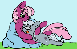 Size: 922x586 | Tagged: safe, artist:silver1kunai, artist:tiki2, cheerilee, silver spoon, earth pony, pony, cheerispoon, duo, duo female, eyes closed, female, filly, hug, mare, open mouth, snuggling