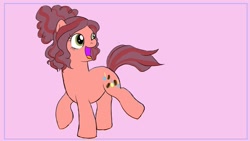 Size: 900x506 | Tagged: safe, artist:iraecoal, derpibooru import, oc, oc only, oc:poppy bean, earth pony, pony, adoptable, adopted, female, mare, offspring, parent:pinkie pie, parent:soarin', parents:soarinpie, simple background, solo