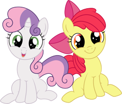 Size: 6471x5518 | Tagged: safe, artist:agamnentzar, artist:glitchking123, derpibooru import, apple bloom, sweetie belle, earth pony, pony, unicorn, .svg available, absurd resolution, cute, duo, female, filly, simple background, transparent background, vector