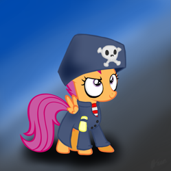 Size: 691x693 | Tagged: safe, artist:fullmetalpikmin, derpibooru import, scootaloo, candle cove, clothes, costume, pirate, pirate percy, solo