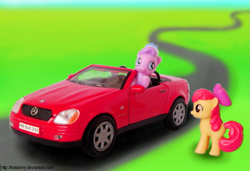 Size: 663x453 | Tagged: safe, artist:hellarmy, derpibooru import, apple bloom, diamond tiara, blind bag, car, figure, mercedes-benz, mercedes-benz slk, toy