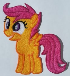 Size: 773x842 | Tagged: safe, artist:ethepony, derpibooru import, scootaloo, pony, embroidery, palindrome get, patch, solo
